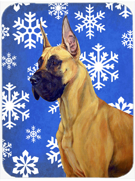 Great Dane Winter Snowflakes Holiday Glass Cutting Board - Large