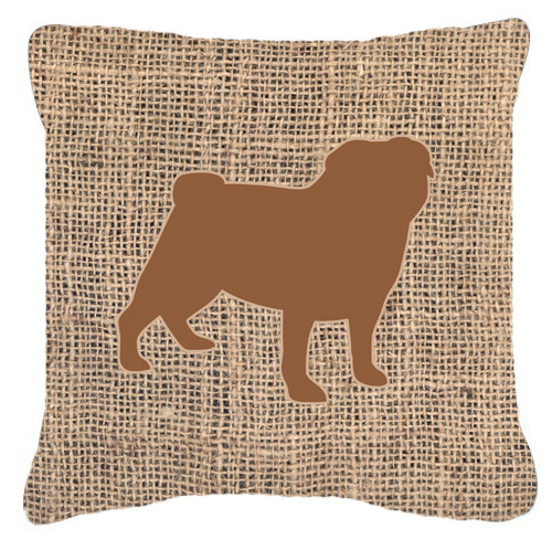 Pug Burlap and Brown Decorative Fabric Pillow - 14 x 14 in.