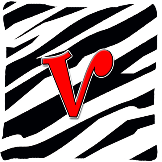 14 x 14 in. Monogram Initial V Zebra Red Decorative Fabric Pillow