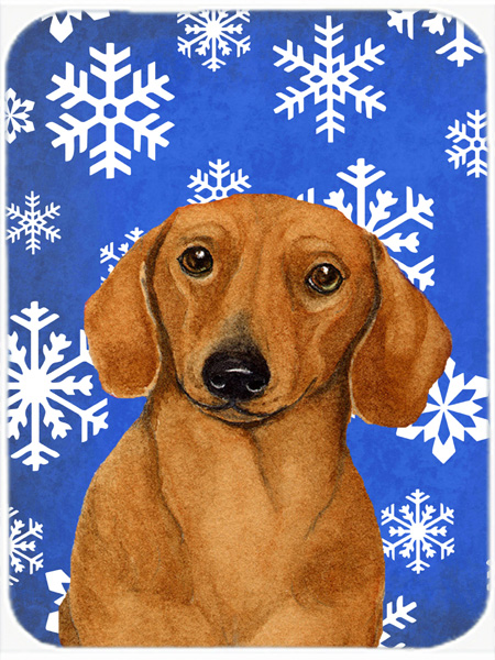 Dachshund Winter Snowflakes Holiday Glass Cutting Board - Large