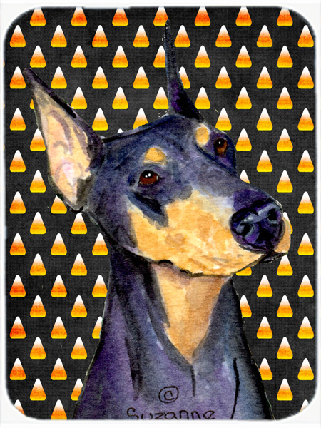 Doberman Candy Corn Halloween Portrait Glass Cutting Board - Large