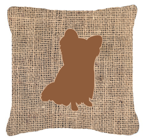 Chihuahua Burlap and Brown Decorative Fabric Pillow 14 x 14 in.