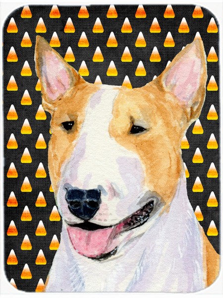 Bull Terrier Candy Corn Halloween Portrait Glass Cutting Board - Large