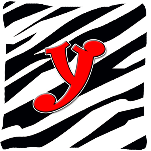 Monogram Initial Y Zebra Red Decorative Fabric Pillow