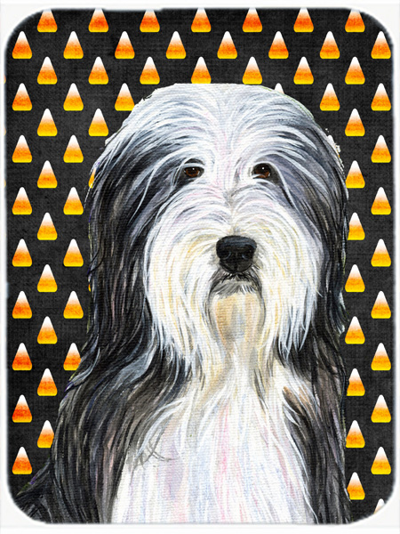 Bearded Collie Candy Corn Halloween Portrait Glass Cutting Board - Large