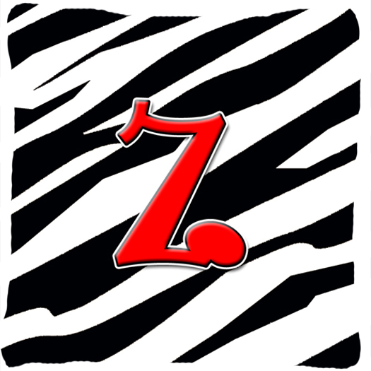 Monogram Initial Z Zebra Red Decorative Fabric Pillow - 14 x 14 in.