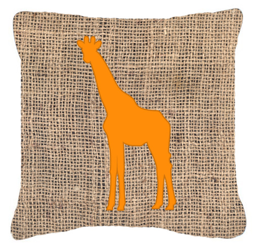 Giraffe Burlap and Orange Decorative Fabric Pillow