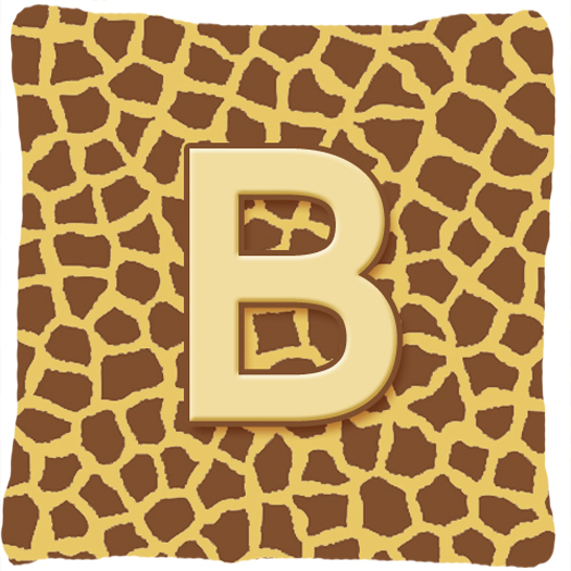 Monogram Initial B Giraffe Decorative Fabric Pillow 14 x 14 in.