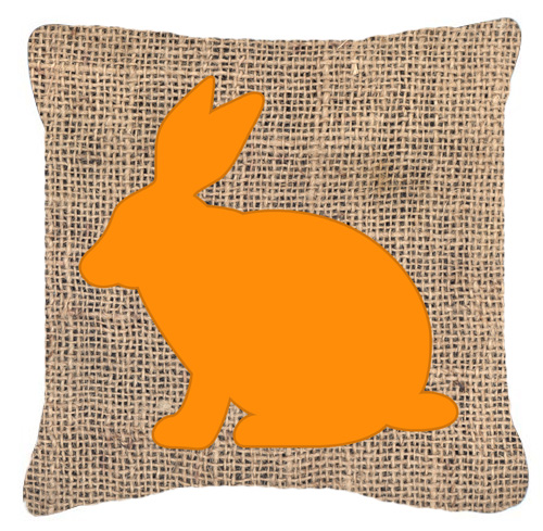 Rabbit Burlap and Orange Decorative Fabric Pillow