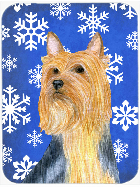 Silky Terrier Winter Snowflakes Holiday Glass Cutting Board - Large