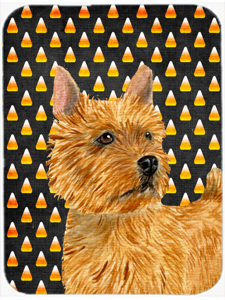Norwich Terrier Candy Corn Halloween Portrait Glass Cutting Board - Large