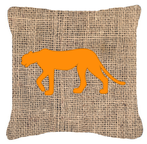 Leopard Burlap and Orange Decorative Fabric Pillow - 14 x 14 in.