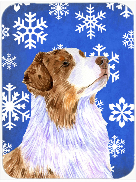 Australian Shepherd Winter Snowflakes Holiday Glass Cutting Board - Large
