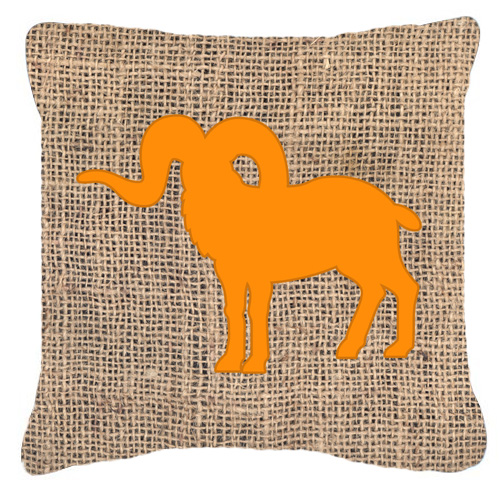 Sheep Burlap and Orange Decorative Fabric Pillow - 14 x 14 in.