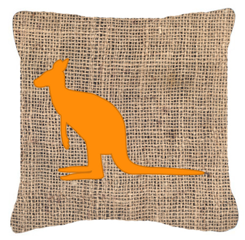 Kangaroo Burlap and Orange Decorative Fabric Pillow - 14 x 14 in.