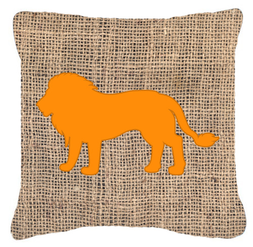 Lion Burlap and Orange Decorative Fabric Pillow - 14 x 14 in.
