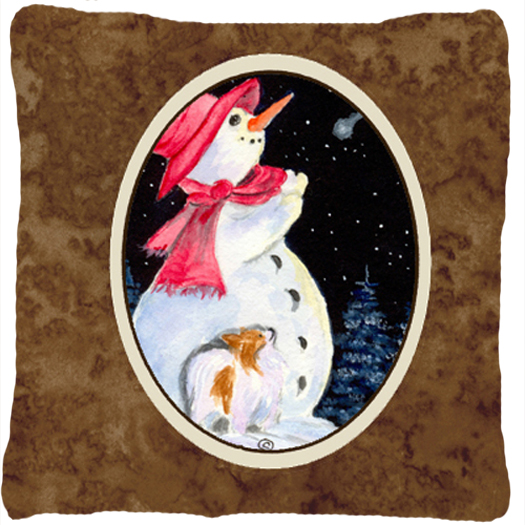 Snowman with Papillon Decorative Fabric Pillow - 14 x 14 in.