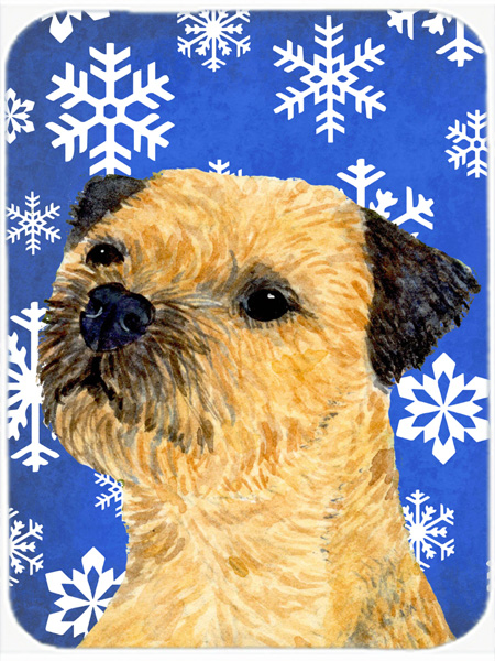 Border Terrier Winter Snowflakes Holiday Glass Cutting Board - Large