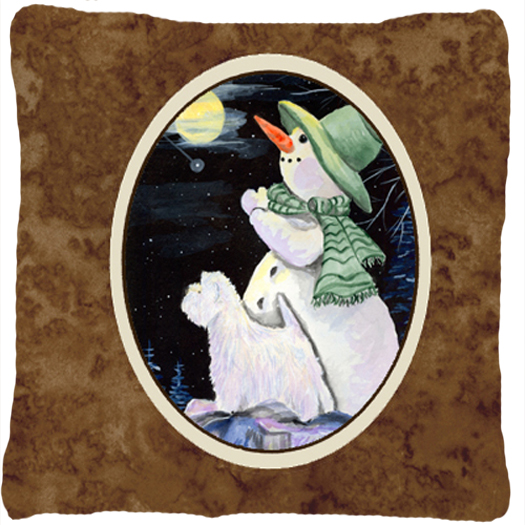 Snowman with Westie Decorative Fabric Pillow