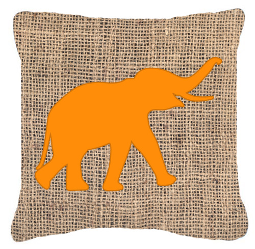 14 x 14 in. Elephant Burlap and Orange Decorative Fabric Pillow