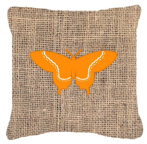 Butterfly Burlap and Orange Decorative Fabric Pillow - 14 x 14 in.