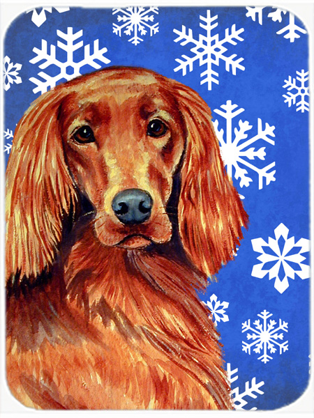 Irish Setter Winter Snowflakes Holiday Glass Cutting Board - Large