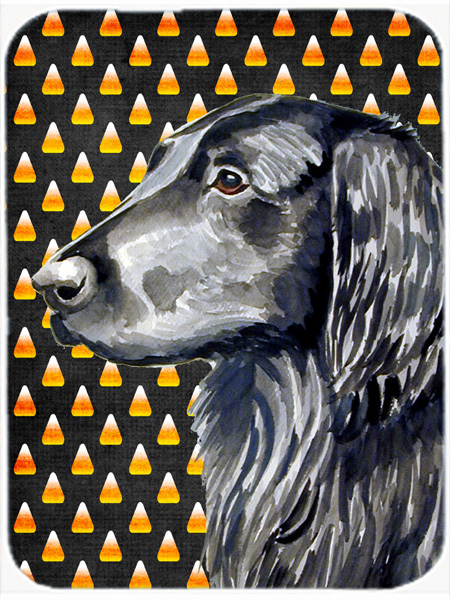 Flat Coated Retriever Candy Corn Halloween Portrait Glass Cutting Board - Large