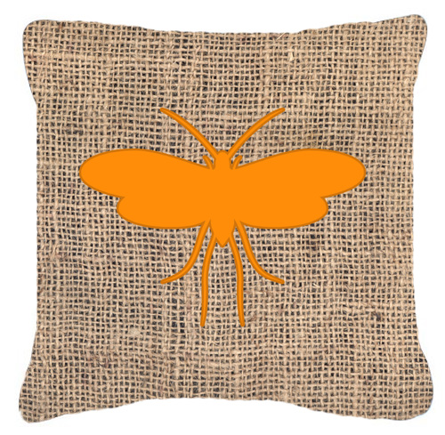Moth Burlap and Orange Decorative Fabric Pillow - 14 x 14 in.