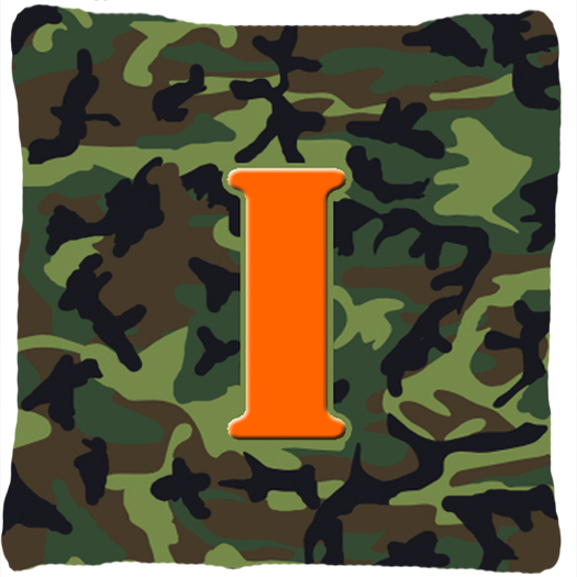 Monogram Initial I Camo Green Decorative Fabric Pillow