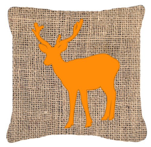 14 x 14 in. Deer Burlap and Orange Decorative Fabric Pillow