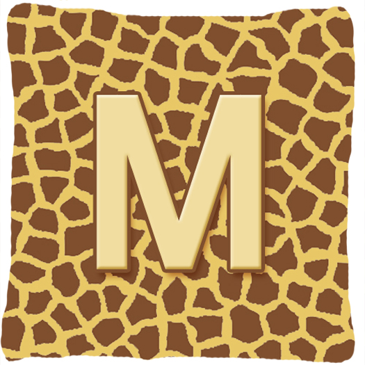 Monogram Initial M Giraffe Decorative Fabric Pillow - 14 x 14 in.
