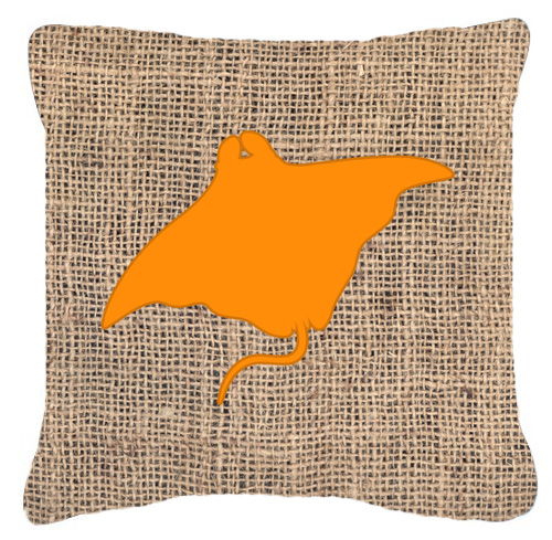14 x 14 in. Manta ray Burlap and Orange Decorative Fabric Pillow