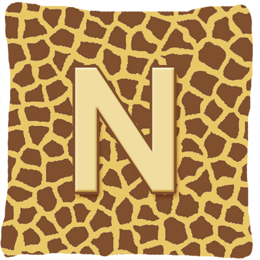 Monogram Initial N Giraffe Decorative Fabric Pillow - 14 x 14 in.
