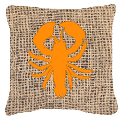14 x 14 in. Lobster Burlap and Orange Decorative Fabric Pillow