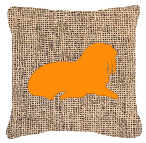 14 x 14 in. Walrus Burlap and Orange Decorative Fabric Pillow