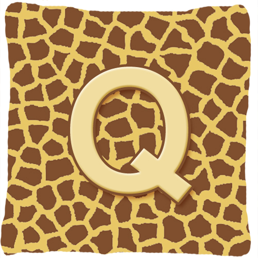 Monogram Initial Q Giraffe Decorative Fabric Pillow 14 x 14 in.
