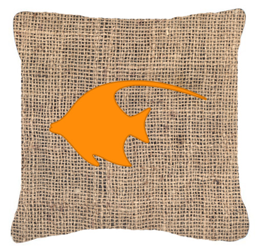 Fish - Angel Fish Burlap and Orange Decorative Fabric Pillow