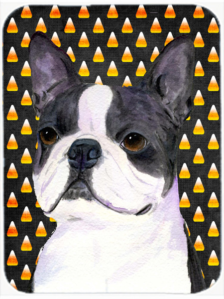 Boston Terrier Candy Corn Halloween Portrait Glass Cutting Board - Large