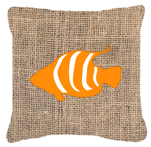 Fish Burlap and Orange Decorative Fabric Pillow