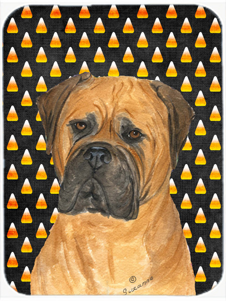 Bullmastiff Candy Corn Halloween Portrait Glass Cutting Board - Large