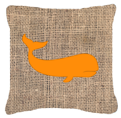 Whale Burlap and Orange Decorative Fabric Pillow - 14 x 14 in.