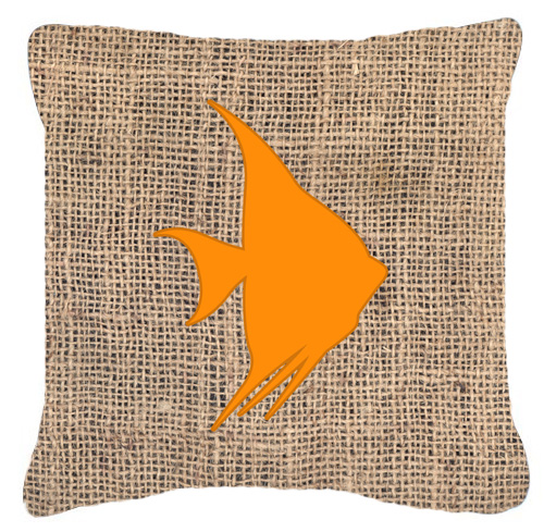 Fish - Angel Fish Burlap and Orange Decorative Fabric Pillow