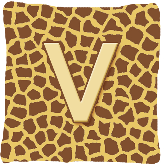 Monogram Initial V Giraffe Decorative Fabric Pillow 14 x 14 in.