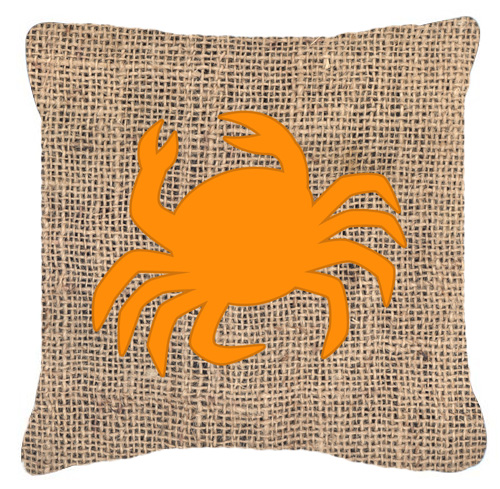 Crab Burlap and Orange Decorative Fabric Pillow