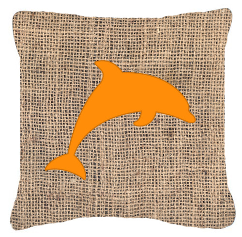 Dolphin Burlap and Orange Decorative Fabric Pillow