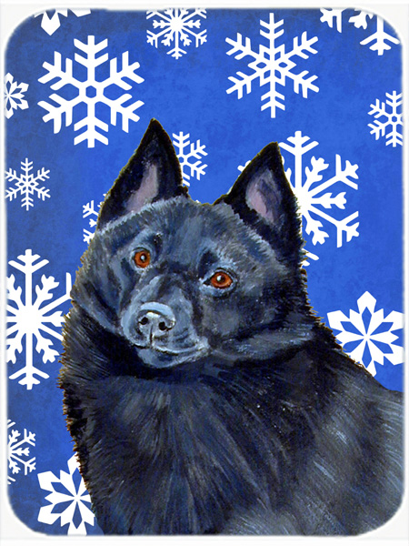 Schipperke Winter Snowflakes Holiday Glass Cutting Board- Large