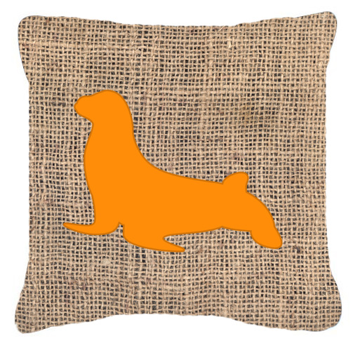 Seal Burlap And Orange Fabric Decorative Pillow