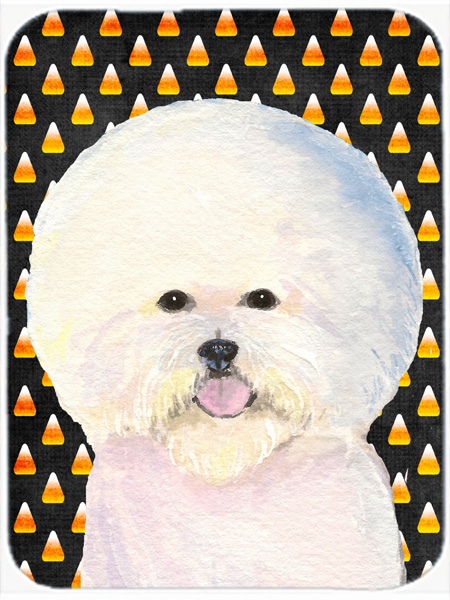 Bichon Frise Candy Corn Halloween Portrait Glass Cutting Board- Large