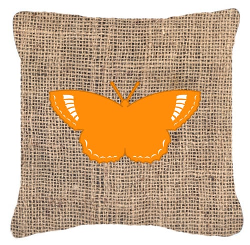 Butterfly Burlap And Orange Fabric Decorative Pillow