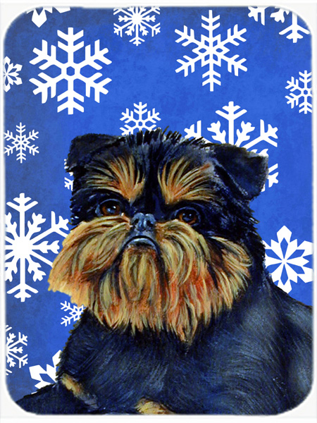 Brussels Griffon Winter Snowflakes Holiday Glass Cutting Board- Large